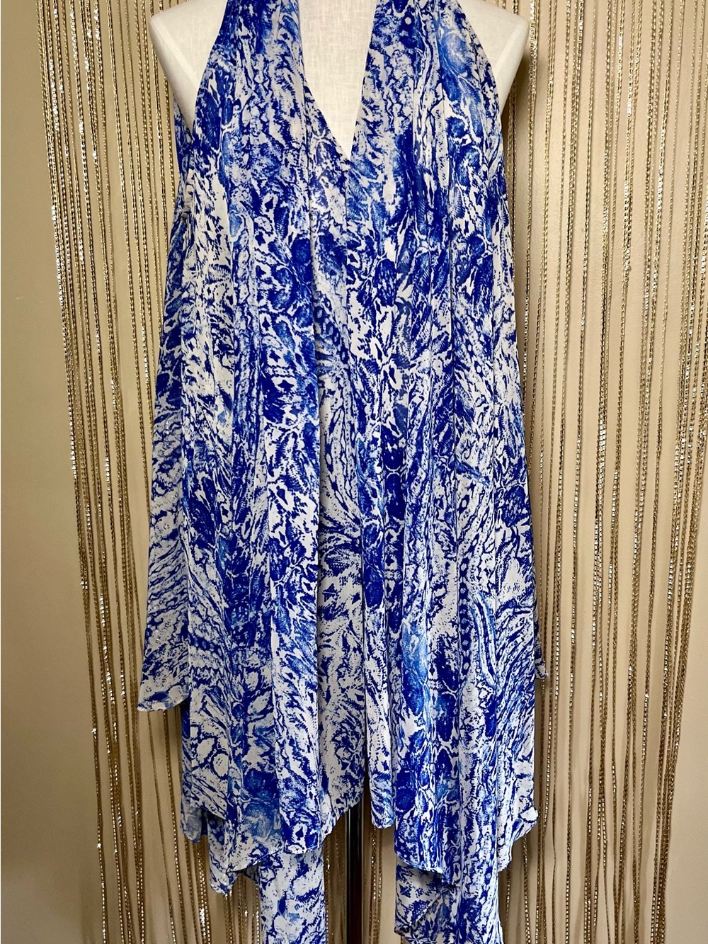 Ark & Co Blue and White Asymmetrical Halter Dress